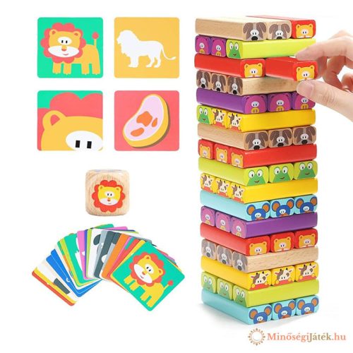 Színes állatfigurás leboruló torony