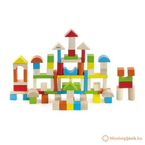 Viga Toys - Színes fa építőkocka készlet - 80 db