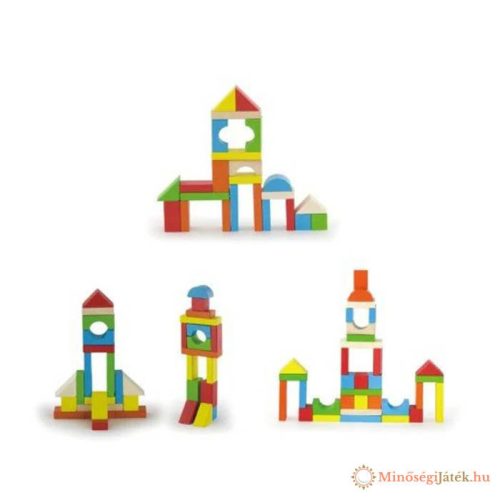 Viga Toys - Színes fa építőkocka készlet - 80 db