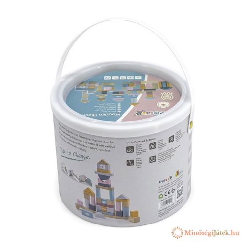 Viga Toys PolarB Montessori építőkocka – 60 db-os - fa - pasztell színek