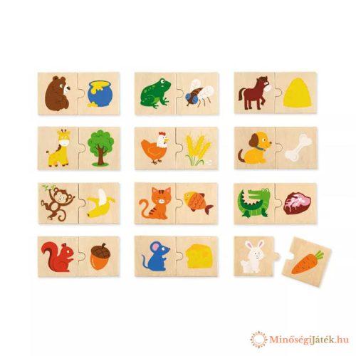 Készségfejlesztő fa puzzle – Mit esznek az állatok?
